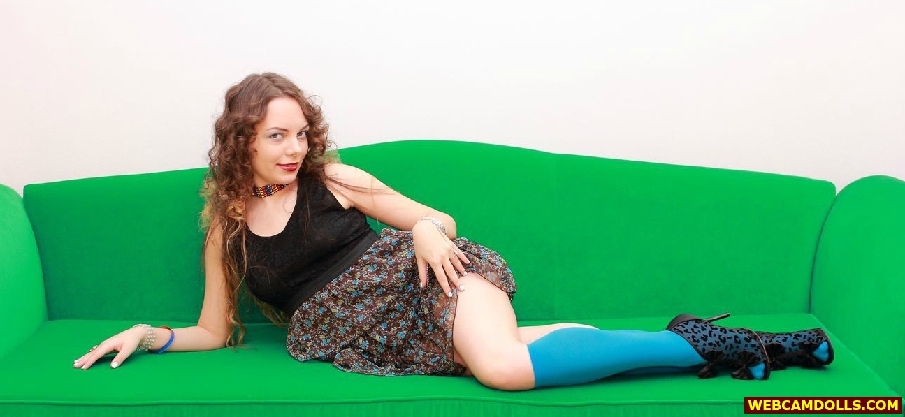 Blonde Girl in Blue Kneehigh Socks and Colored Skirt on Webcamdolls
